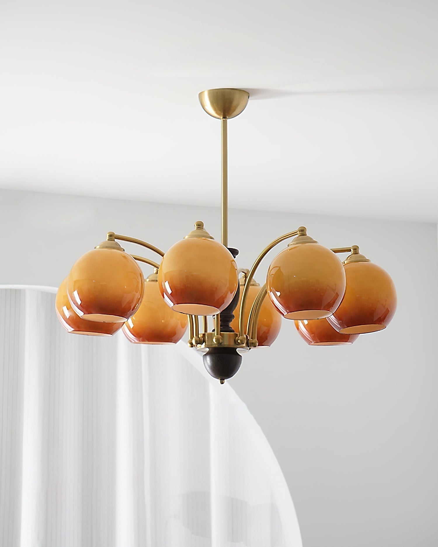 Chandelier Glass Shades Metal Frame Wood Accents Mid-Century Calm - Letslighting