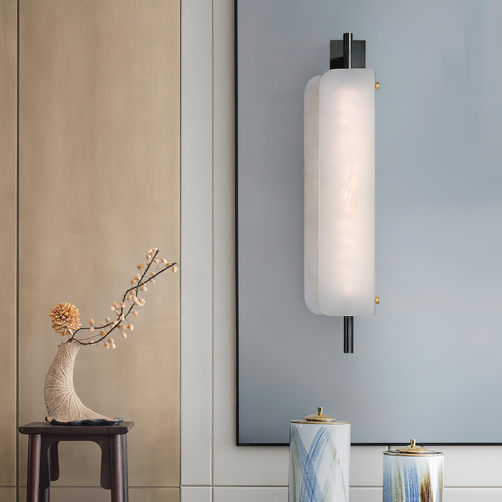Cenore Modern Minimalist White Alabaster Wall Lamp - Lamp Copper
