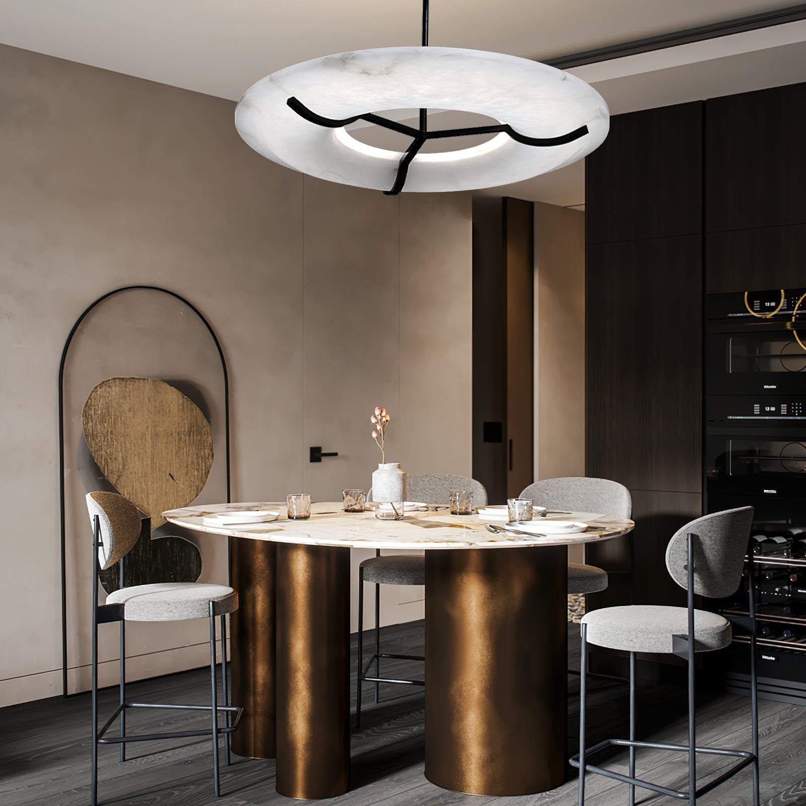 Eldorora Modern Minimalist Brass Alabaster Chandelier - Lamp Copper