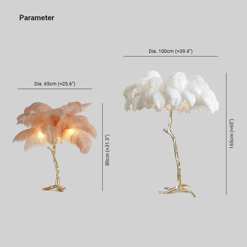 O'Moore Luxury Árbol Pluma/Resina Lámpara de Pie/Mesa Blanca/Verde/Gris/Negra