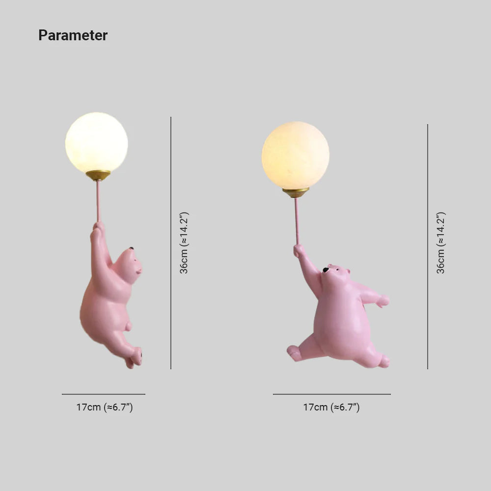 Aria Infantil Globo de Oso Acrílico/Resina Aplique de Pared Blanco/Azul/Rosa