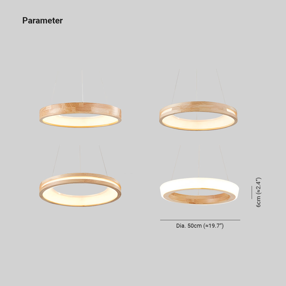 Muto Natural Anillo Acrílico LED Lámpara Colgante Madera