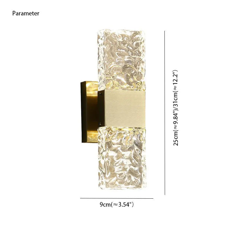 Arisha Lujo Rectangular Metal/Vidrio Aplique de Pared Dorado
