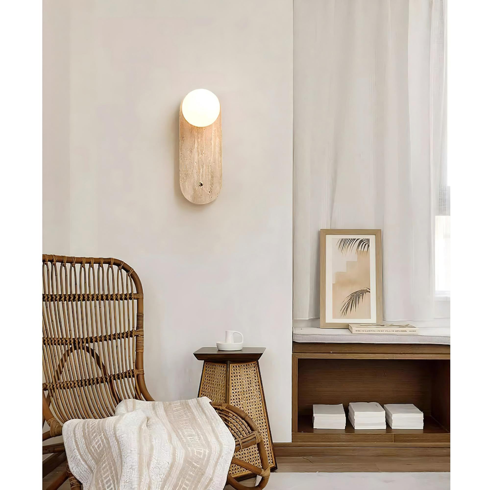 Zeshaen Modern Minimalist Travertine Glass Wall Lamp - Lamp Copper