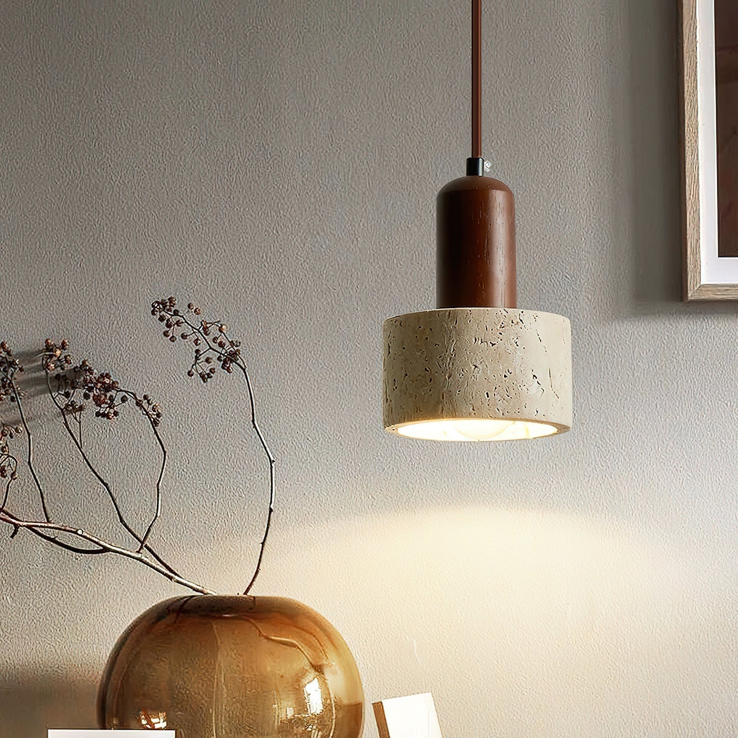 Ilshaa Dual-Material Travertine Pendant Light - Letslighting