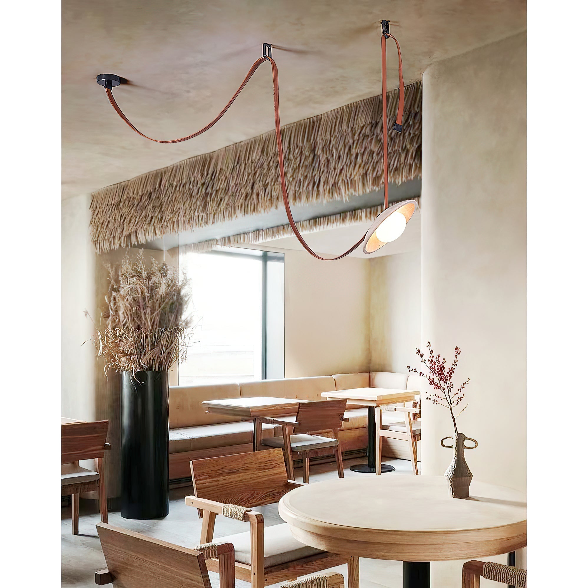 Olnoran Modern Minimalist Rail Leather Travertine Pendant Lamp - Lamp Copper