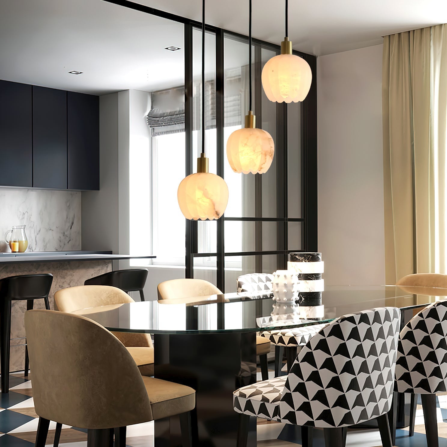 Olraeos Modern Minimalist Brass Alabaster Pendant Light - Lamp Copper