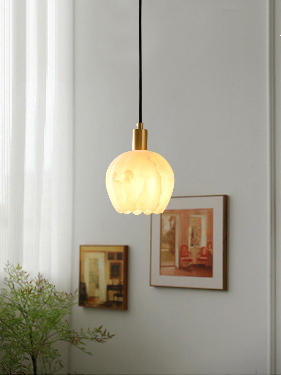 Olraeos Modern Minimalist Brass Alabaster Pendant Light - Lamp Copper