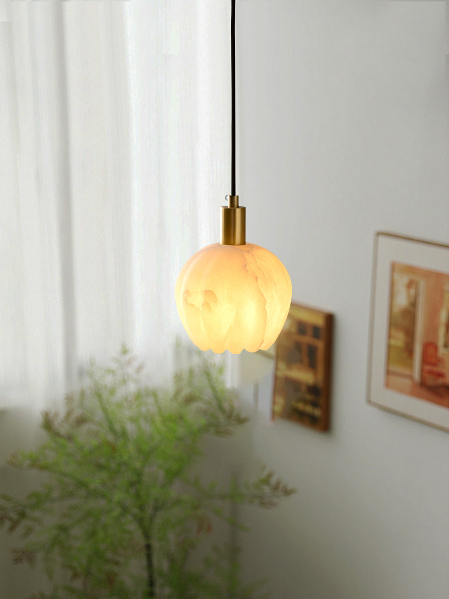 Olraeos Modern Minimalist Brass Alabaster Pendant Light - Lamp Copper