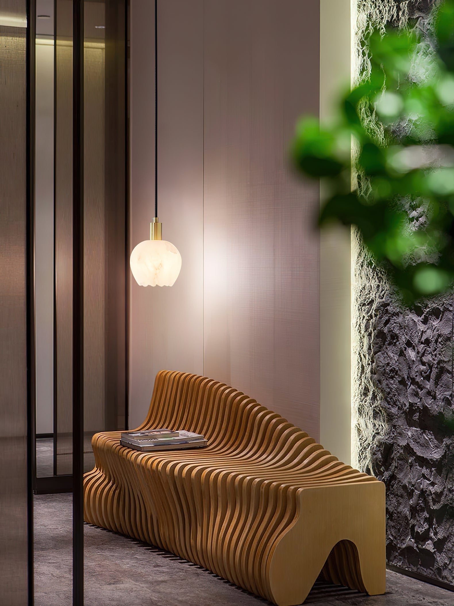 Olraeos Modern Minimalist Brass Alabaster Pendant Light - Lamp Copper