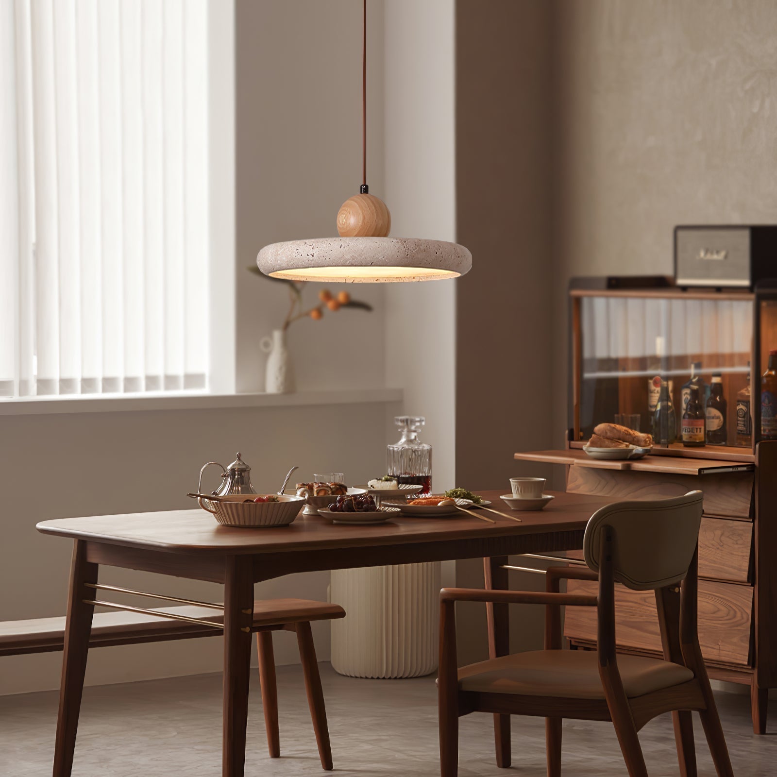 Ritta Lámpara Colgante de Travertino y Madera