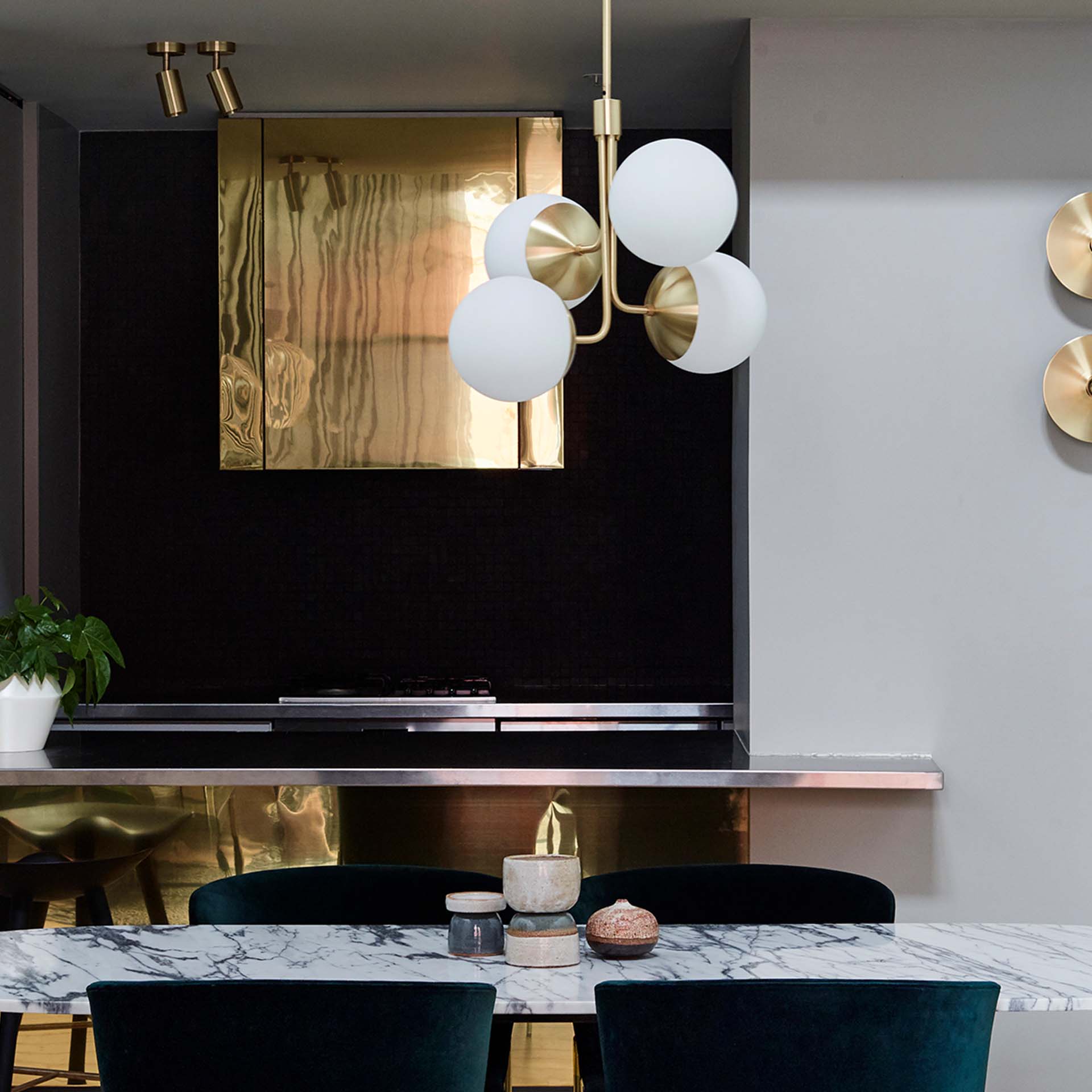 Uzorus Art Bouquet Velvet Green Glass Chandelier - Lamp Copper