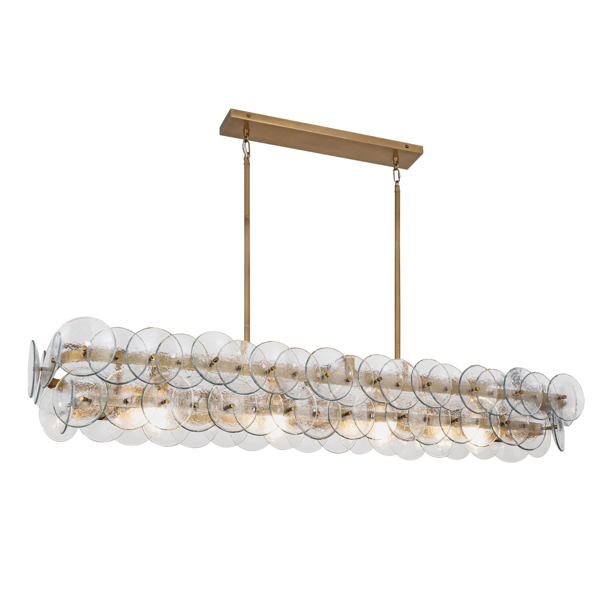 Aurora Chandelier Linear Amber Pressed Glass Disc Modern - Letslighting