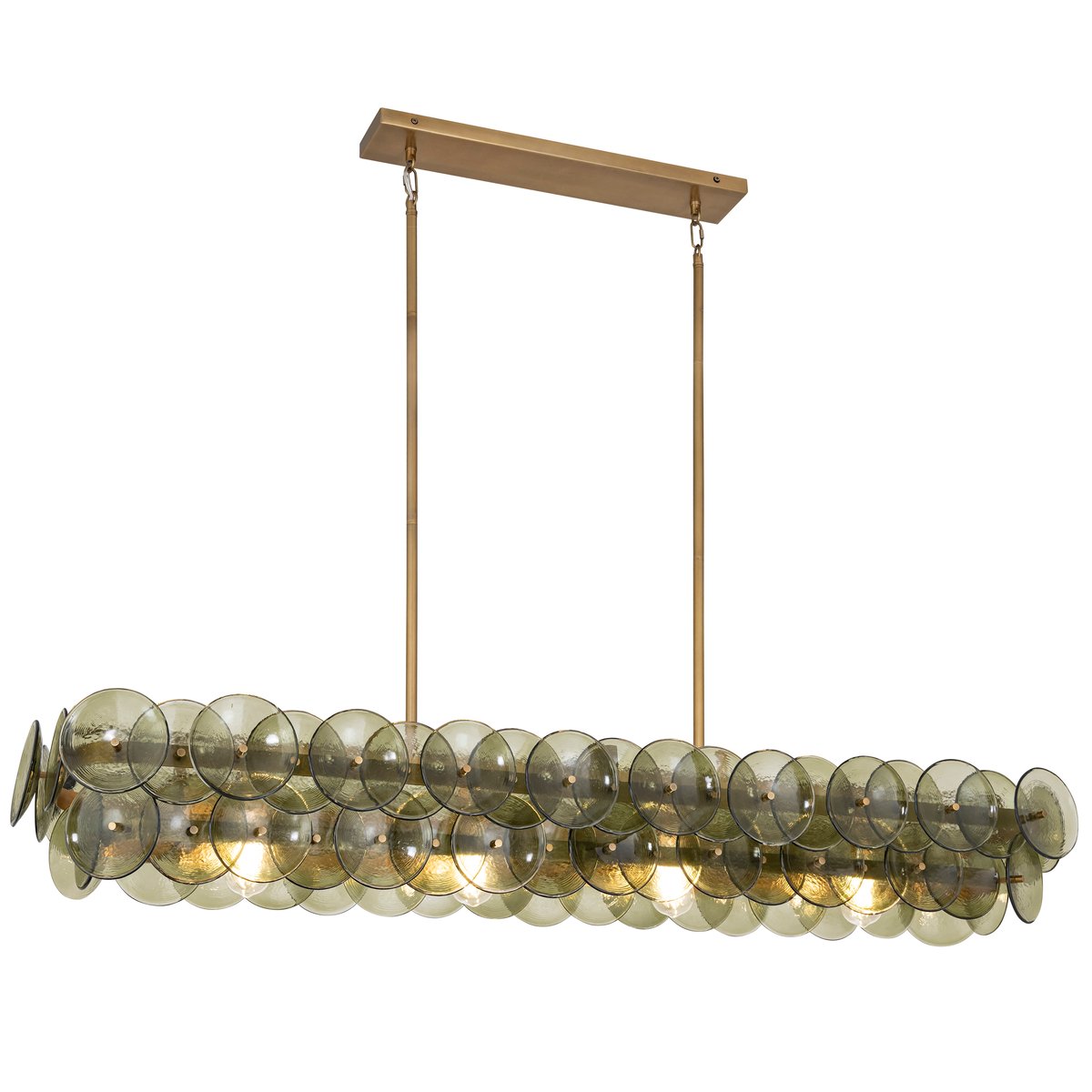 Aurora Chandelier Linear Amber Pressed Glass Disc Modern - Letslighting