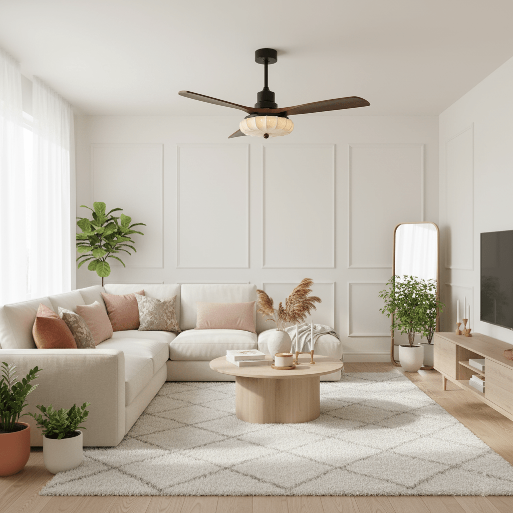 Ventilador de Techo con Luz Jasper Bloom en un dormitorio