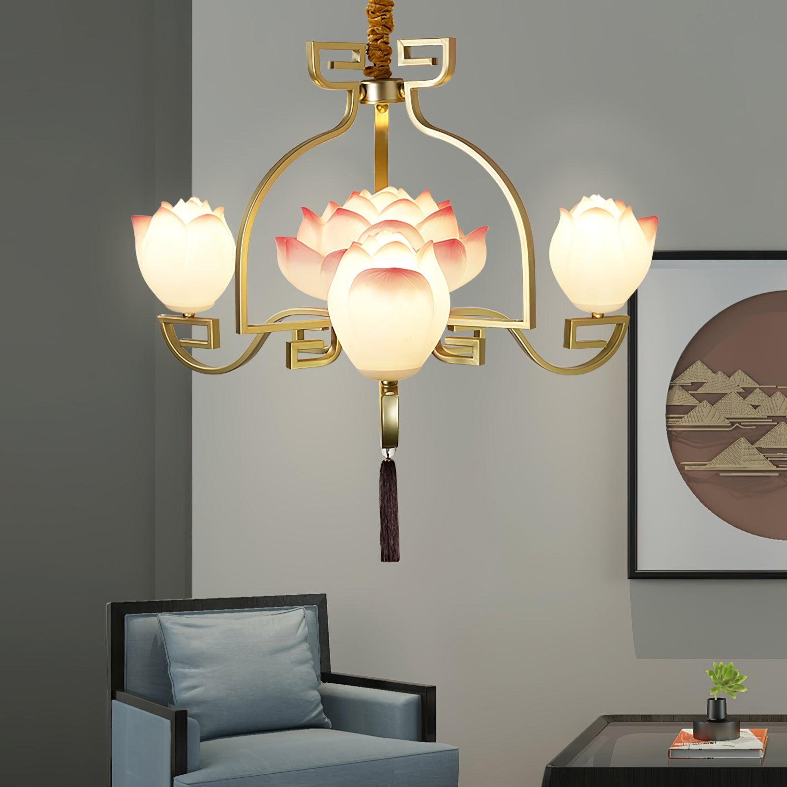 Lotus Oriental Resin Chandelier - Letslighting