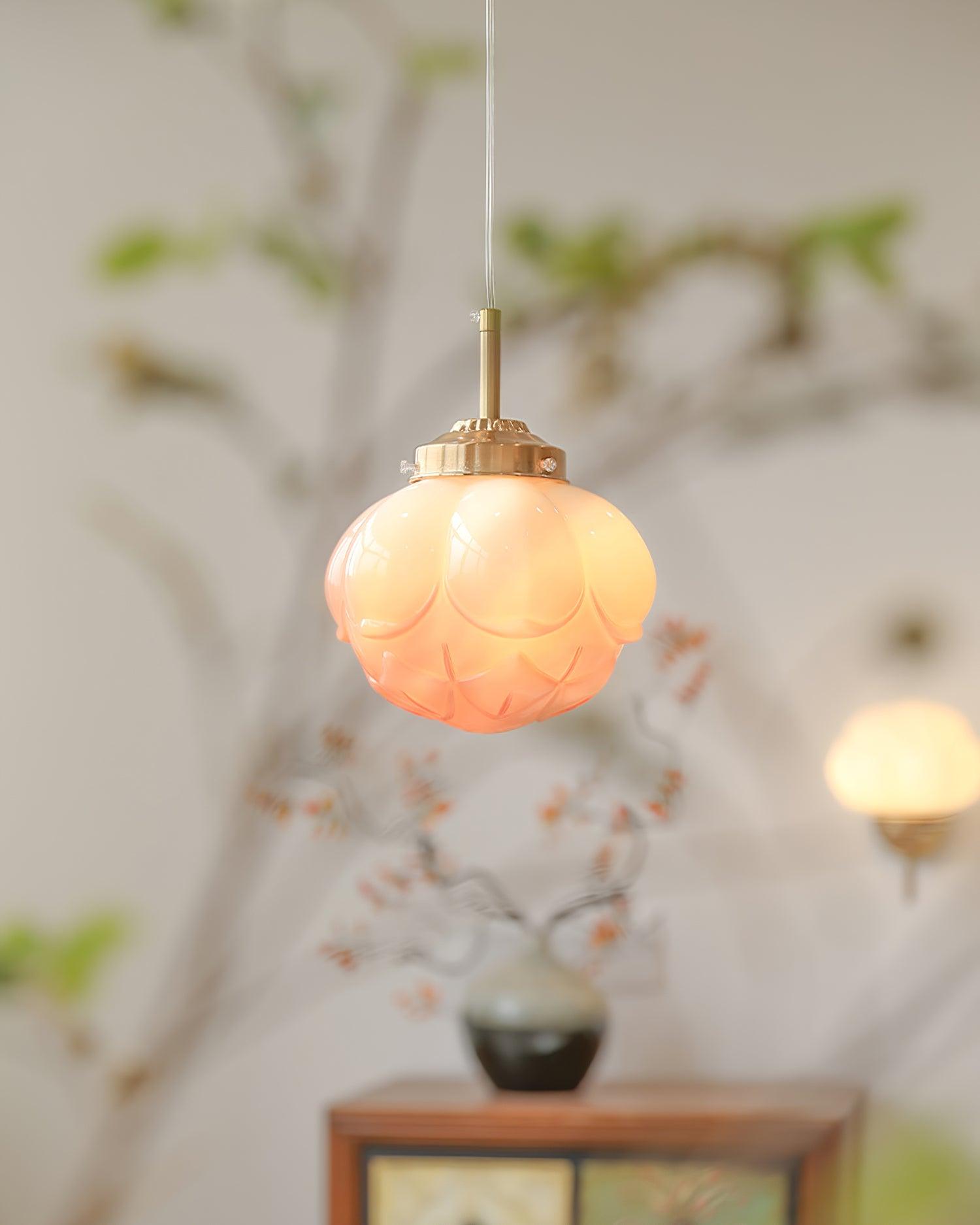 Pendant Lamp Metal and Glass Lotus Flower Shade Artistic Retro - Letslighting