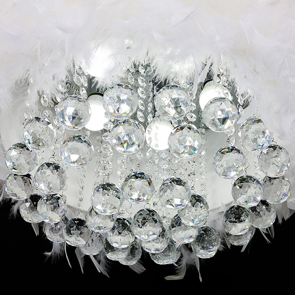 O'Moore Moderna Redonda Cristal/Pluma Lámpara Colgante Blanca