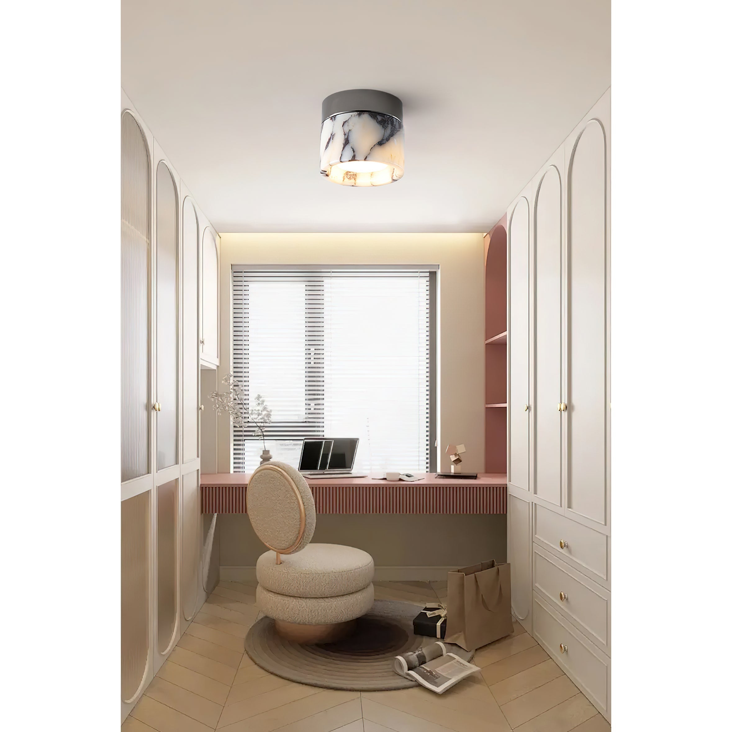 Ivinir Modern Minimalist Round Marble Ceiling Lamp - Lamp Copper