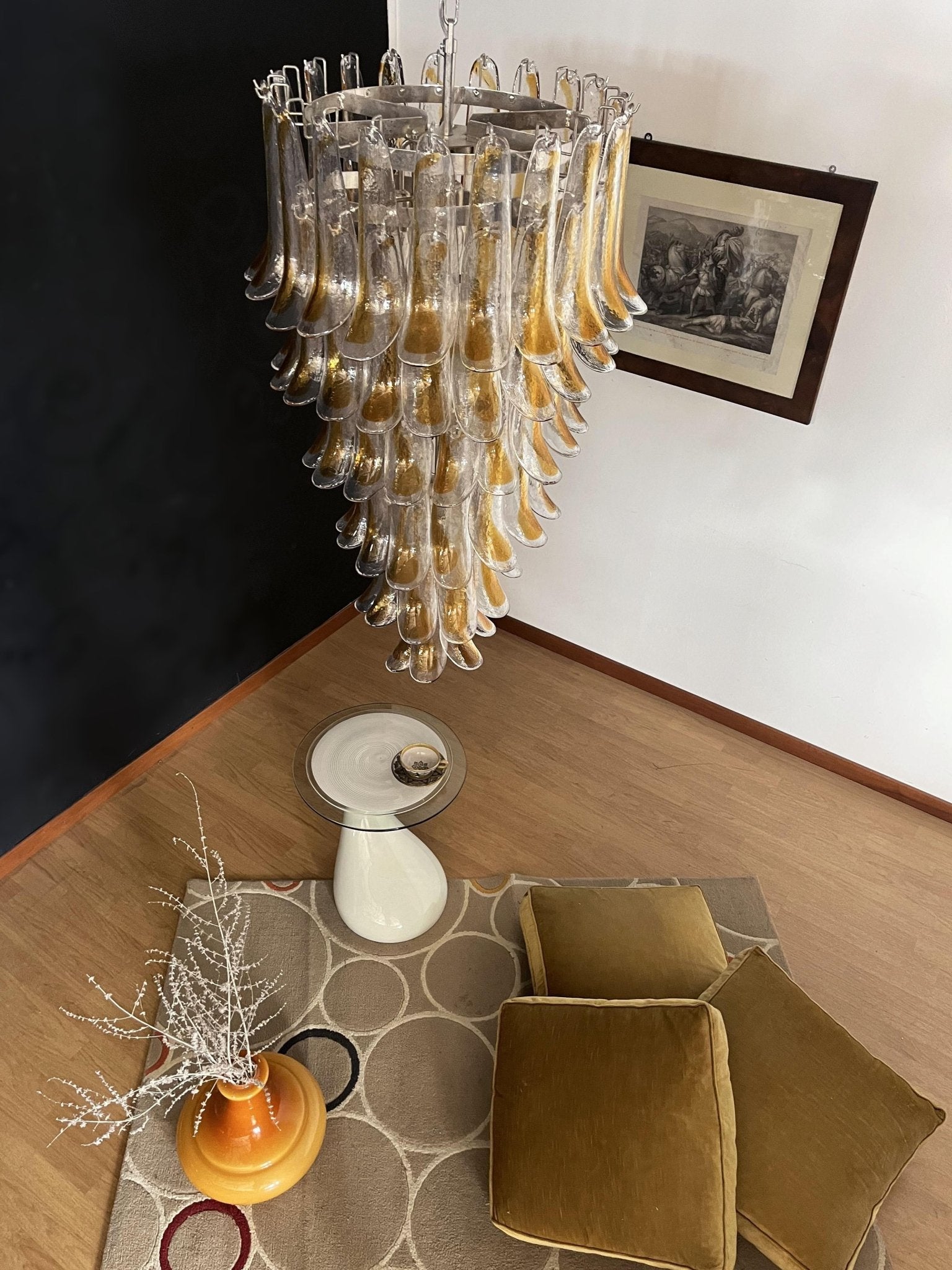 Aurora Chandelier Gold Murano Glass Petals Layered Cascading - Letslighting