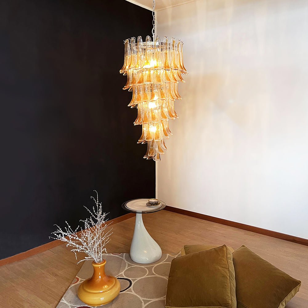 Aurora Chandelier Gold Murano Glass Petals Layered Cascading - Letslighting