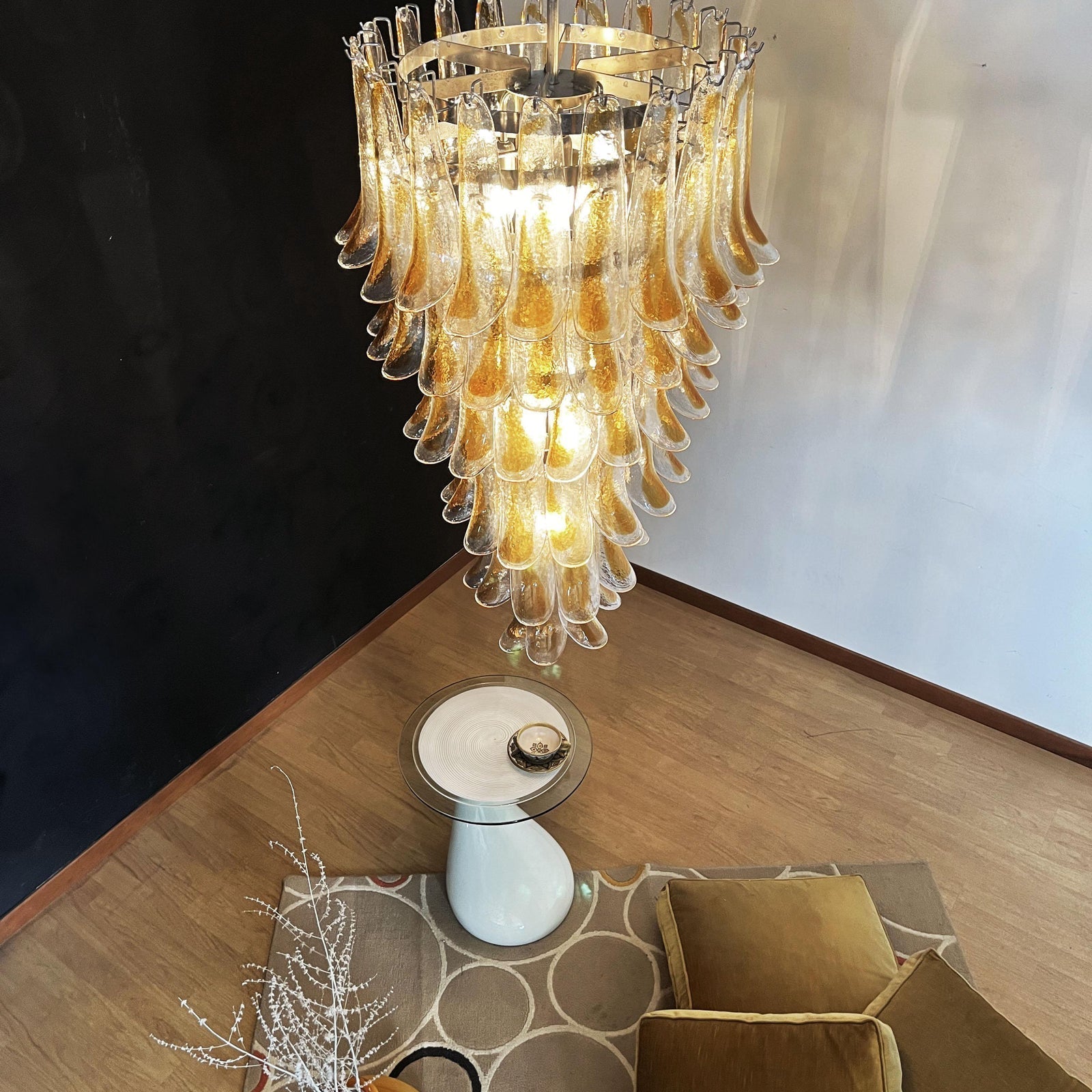 Aurora Chandelier Gold Murano Glass Petals Layered Cascading - Letslighting