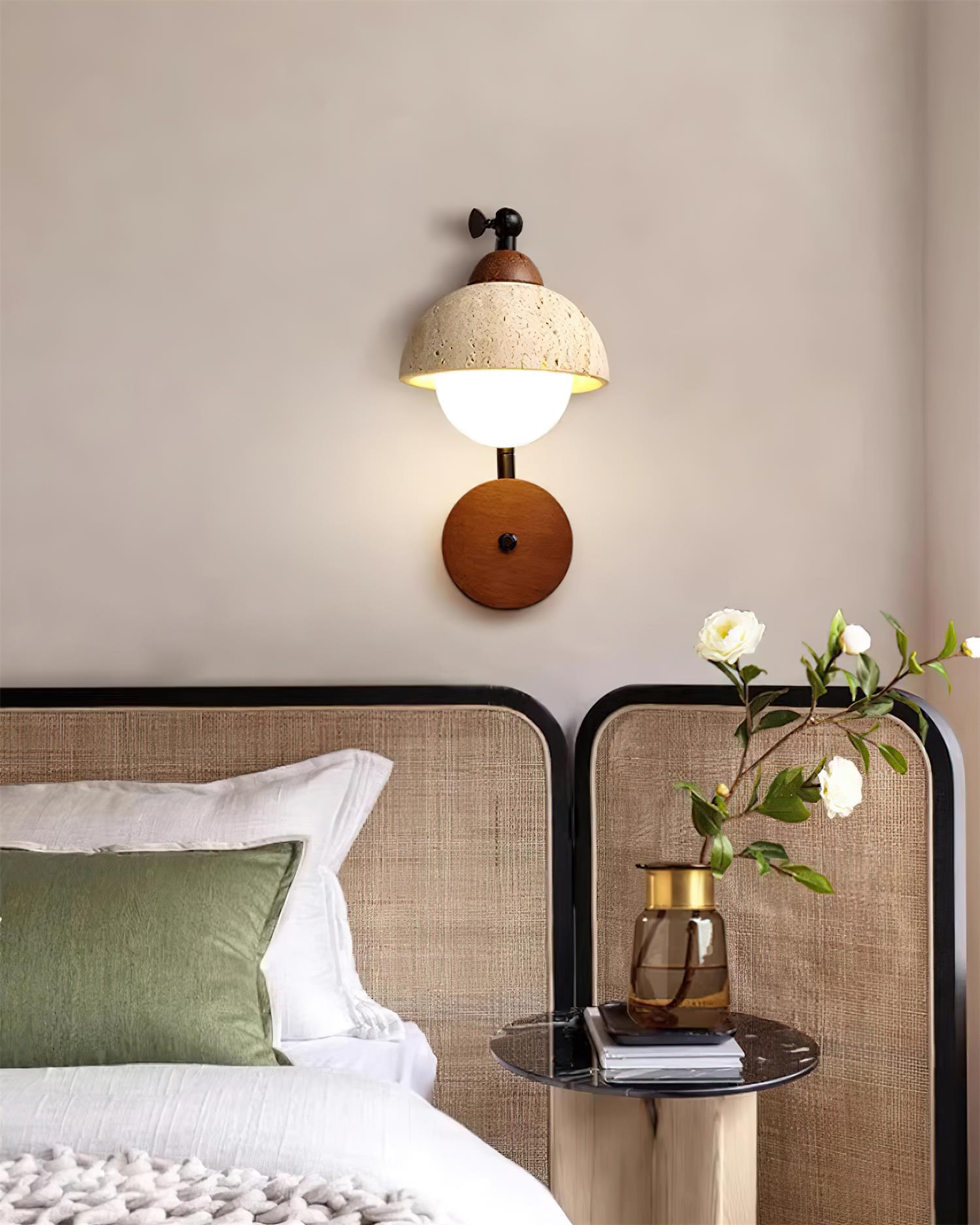 Solaro Wall Light Travertine White Opalescent Globe - Letslighting