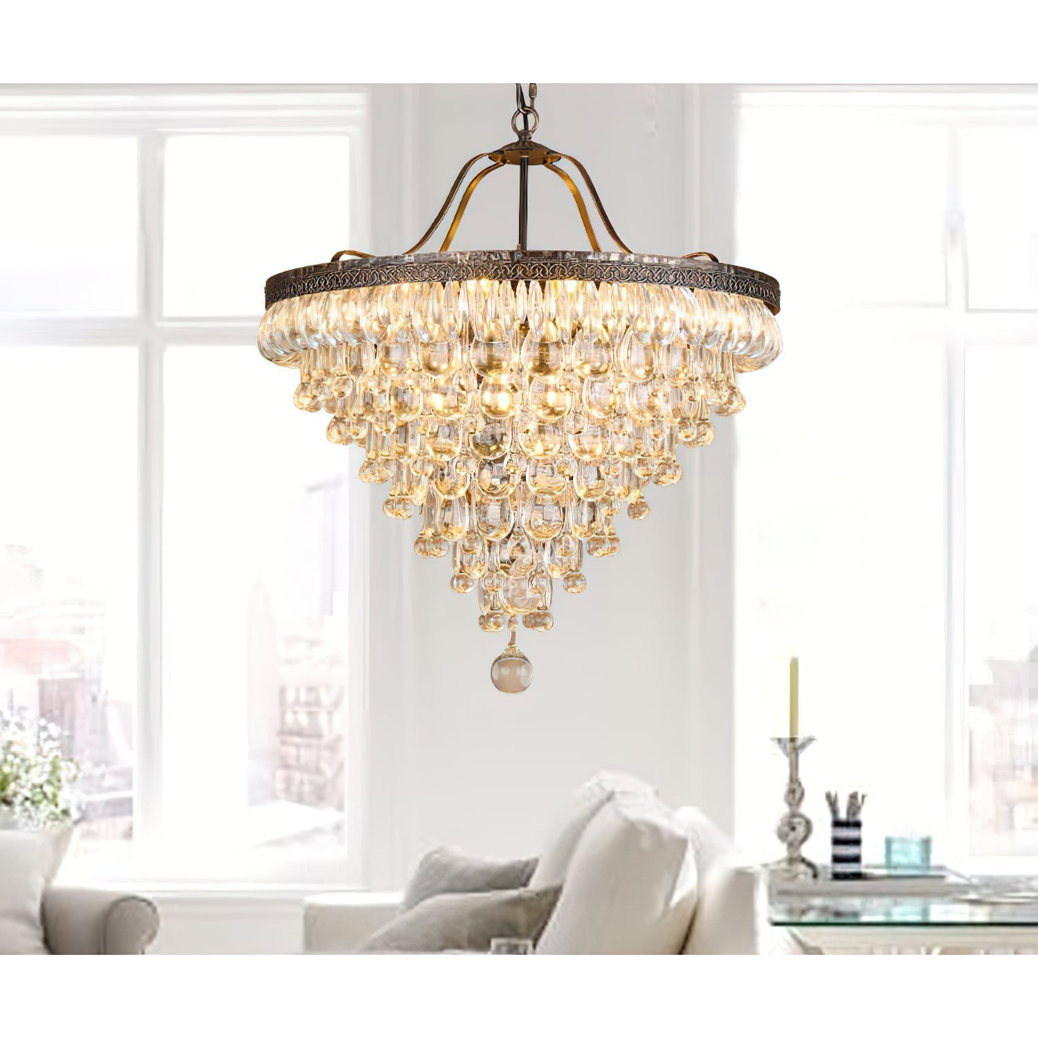 Blink Unique Inverted Pyramid Metal Crystal Chandelier - Lamp Copper