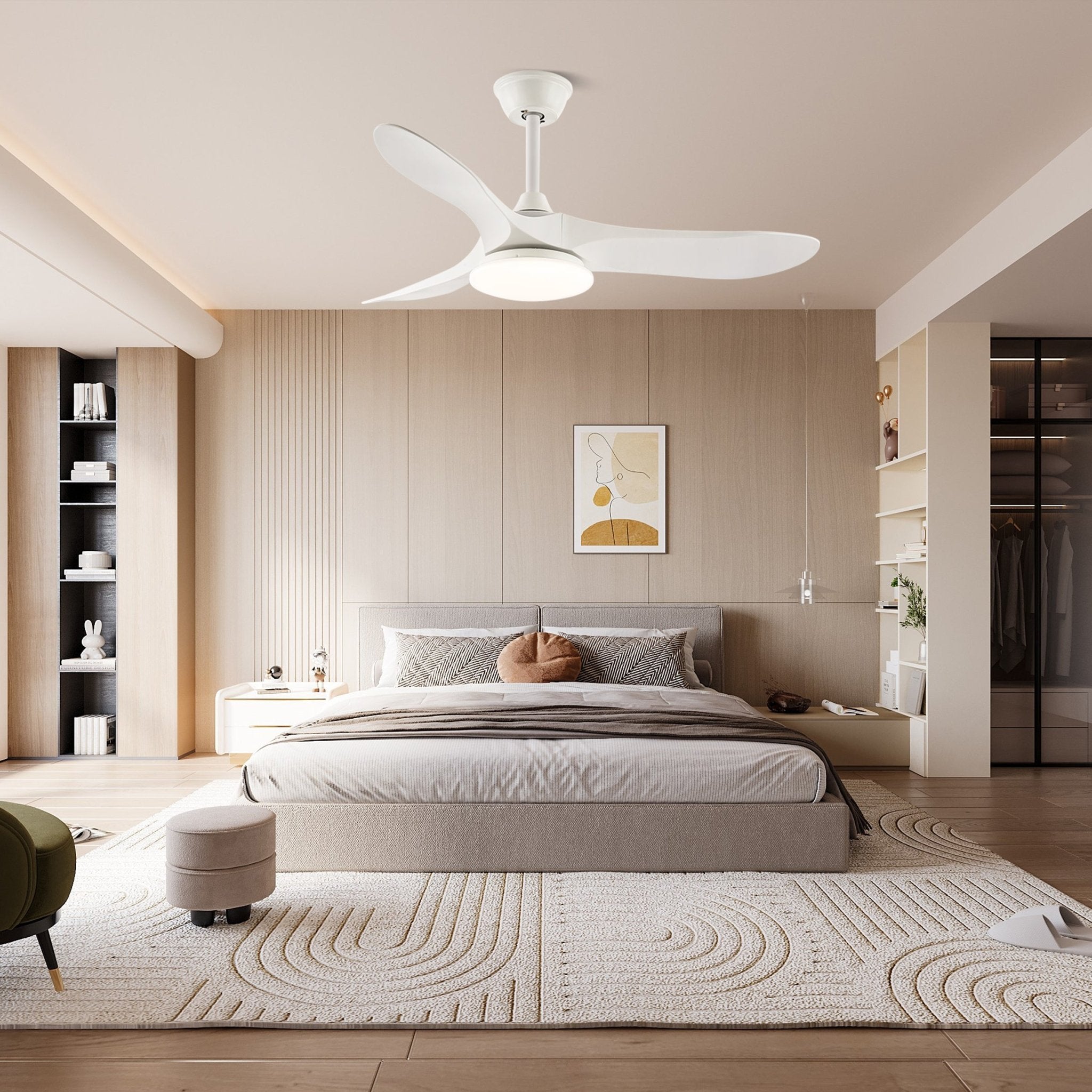 Ventilador de Techo Minimalista Oriken con luz y aspas en movimiento