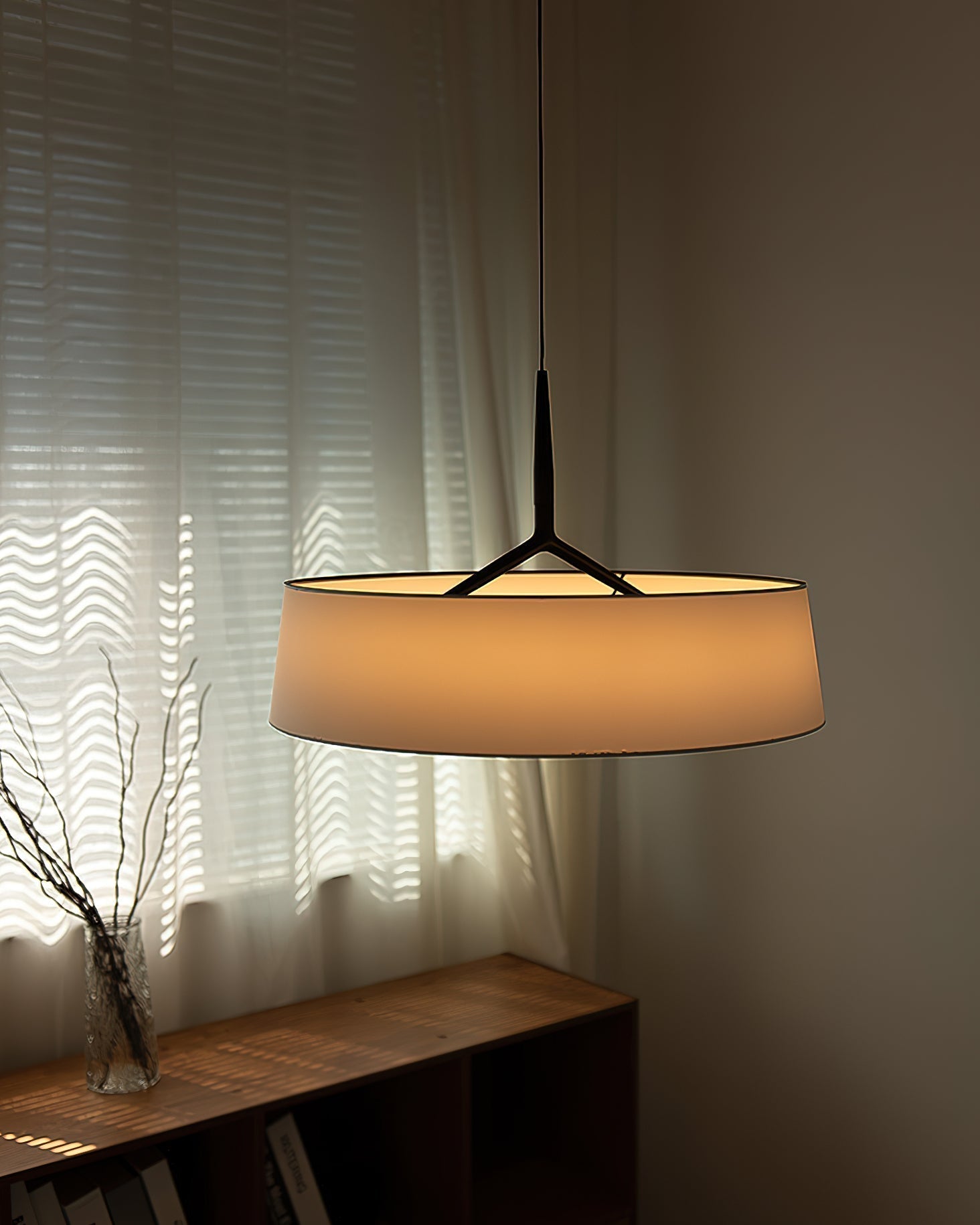 Pendant Light White Fabric Drum Black - Letslighting