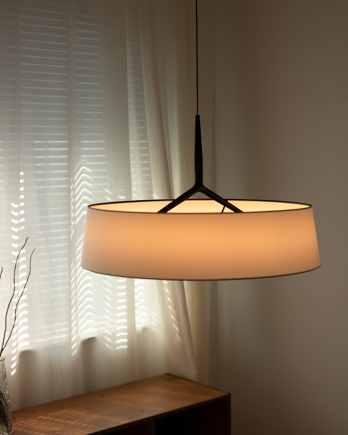 Pendant Light White Fabric Drum Black - Letslighting