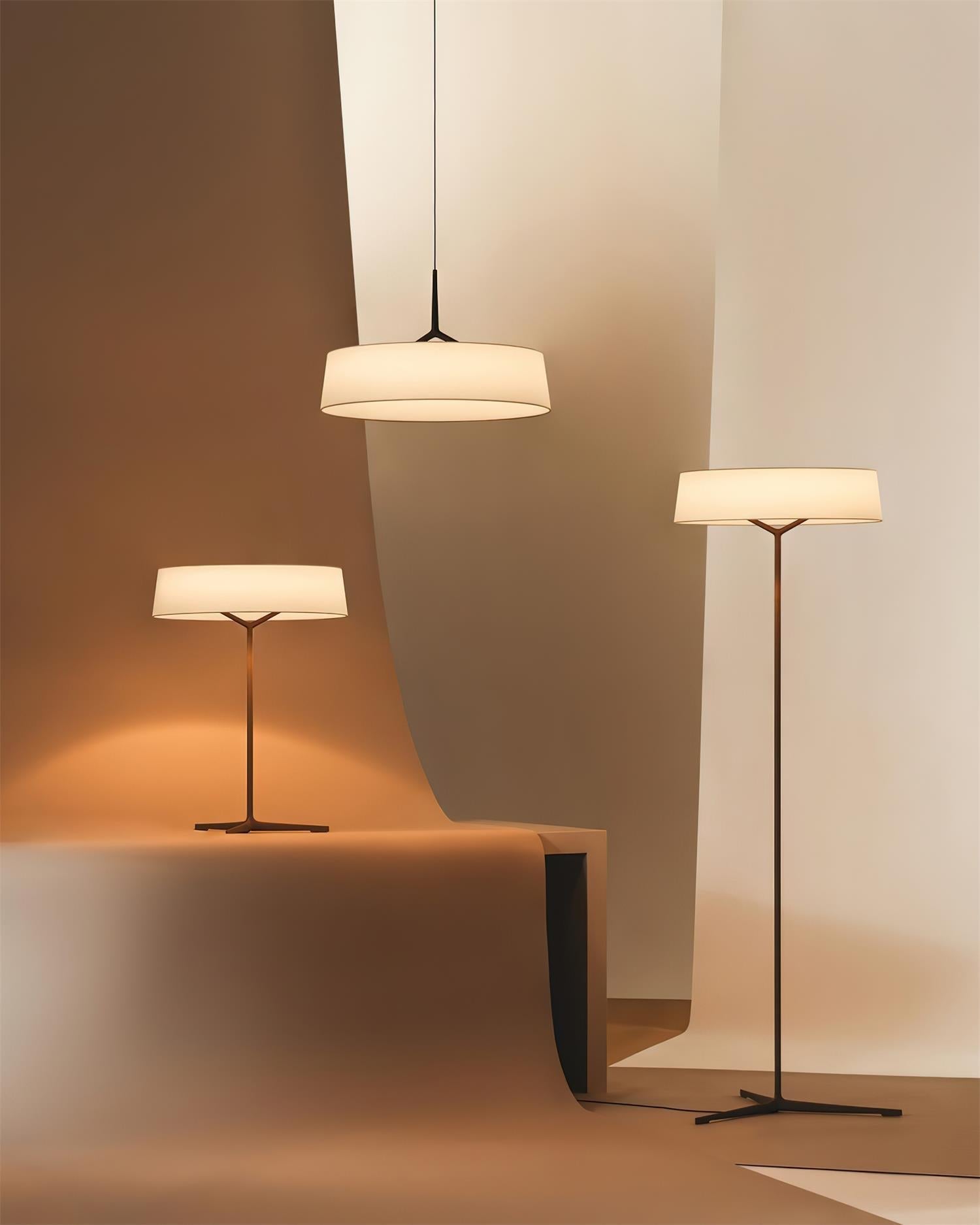 Pendant Light White Fabric Drum Black - Letslighting