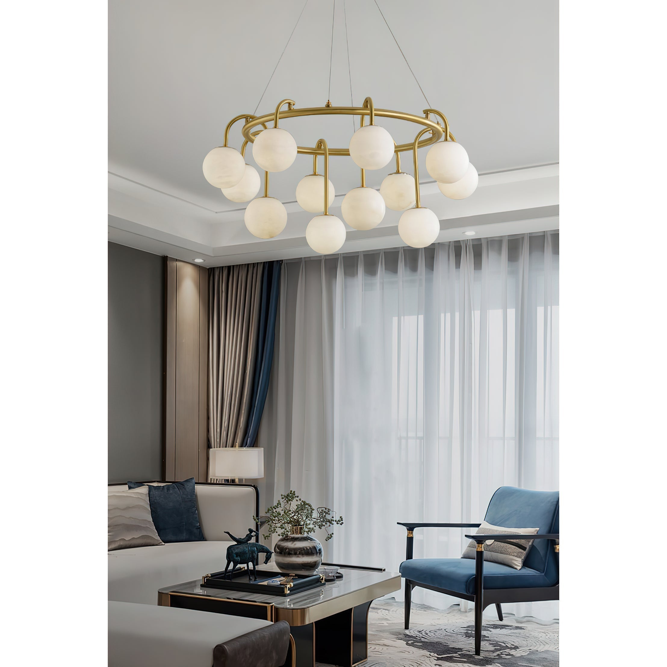 Zotalara Premium Elegance Brass Alabaster Chandelier - Lamp Copper