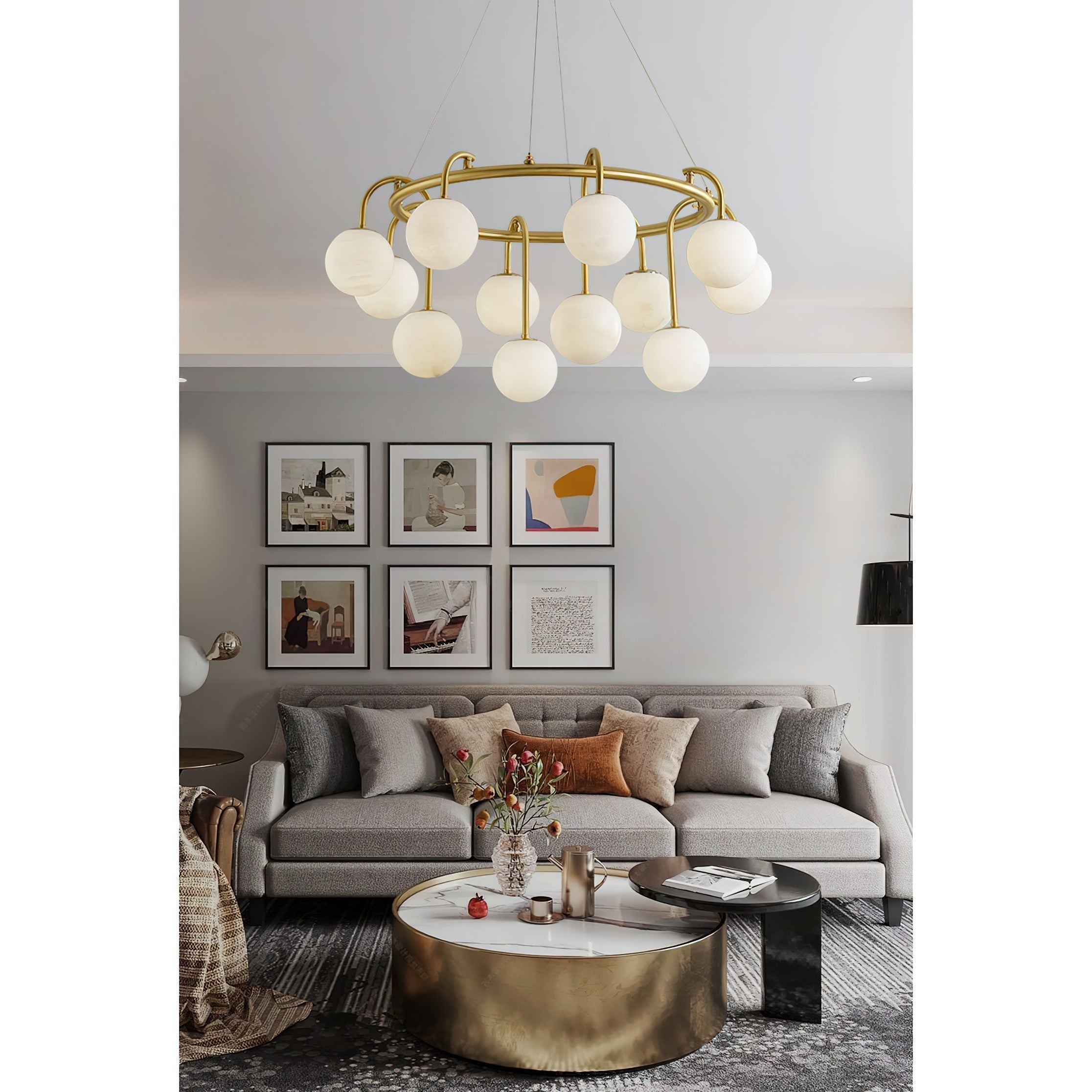 Zotalara Premium Elegance Brass Alabaster Chandelier - Lamp Copper