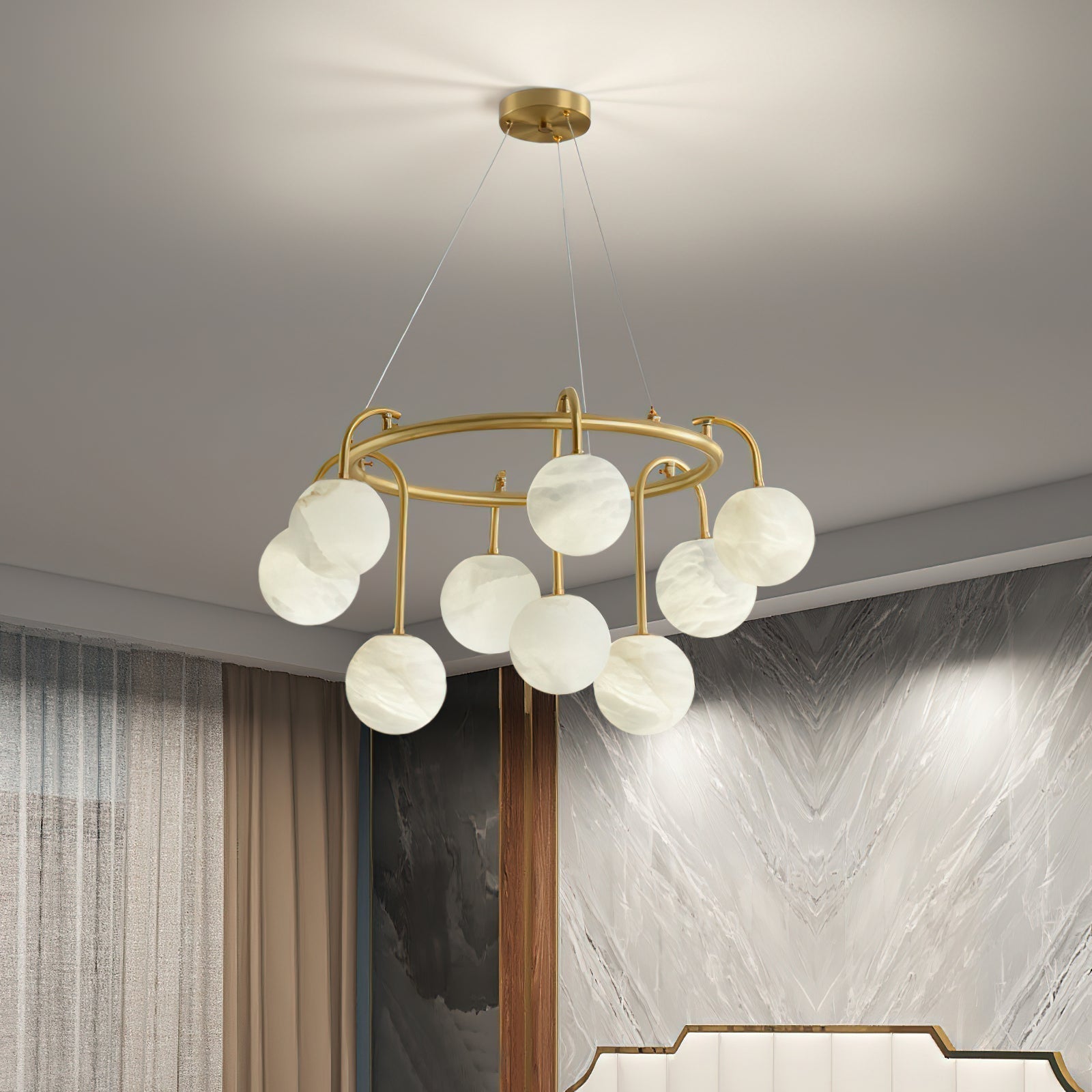 Zotalara Premium Elegance Brass Alabaster Chandelier - Lamp Copper