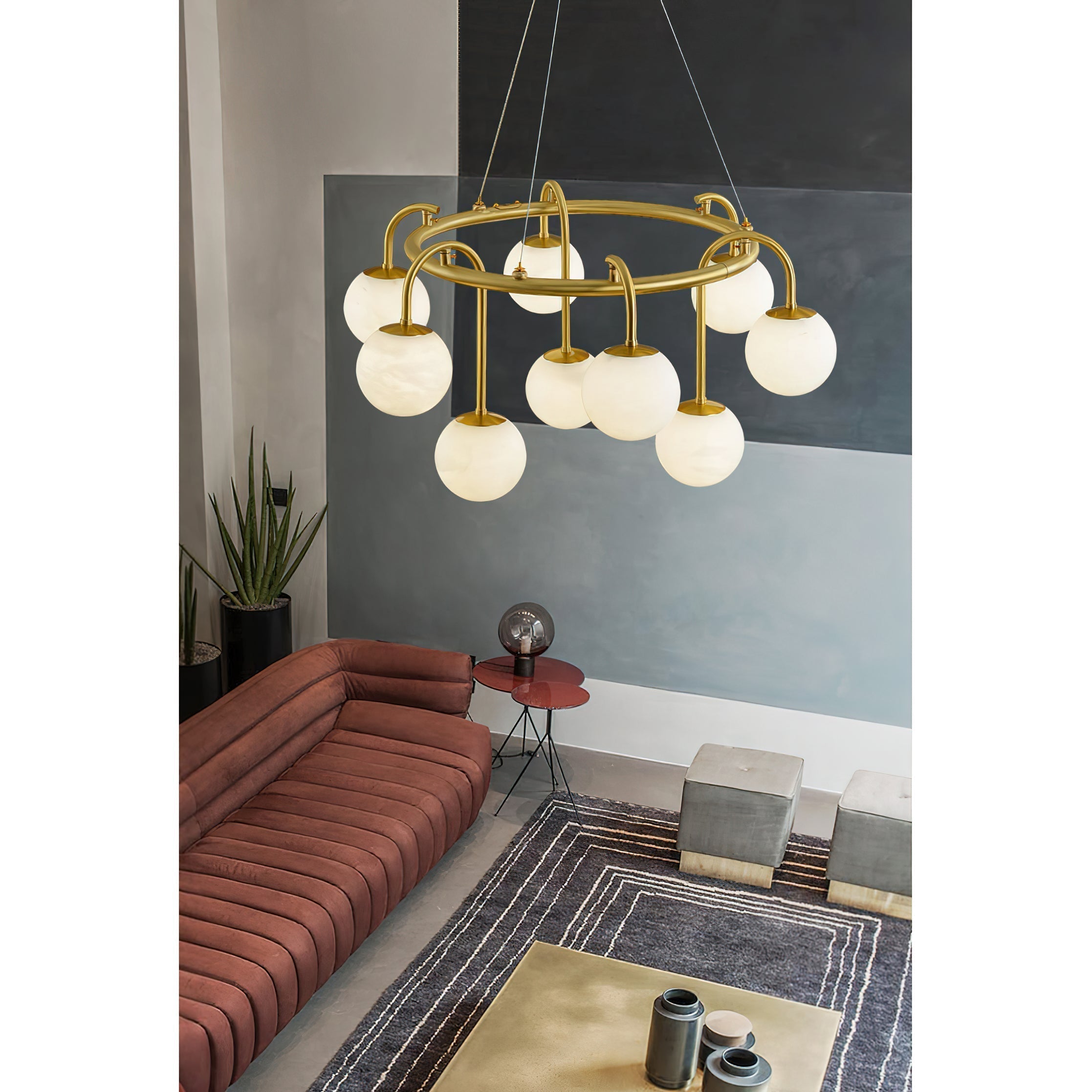 Zotalara Premium Elegance Brass Alabaster Chandelier - Lamp Copper