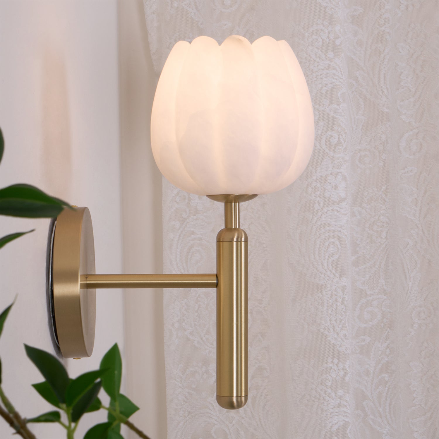 Eurzorion Floral Alabaster Brass Wall Light - Letslighting
