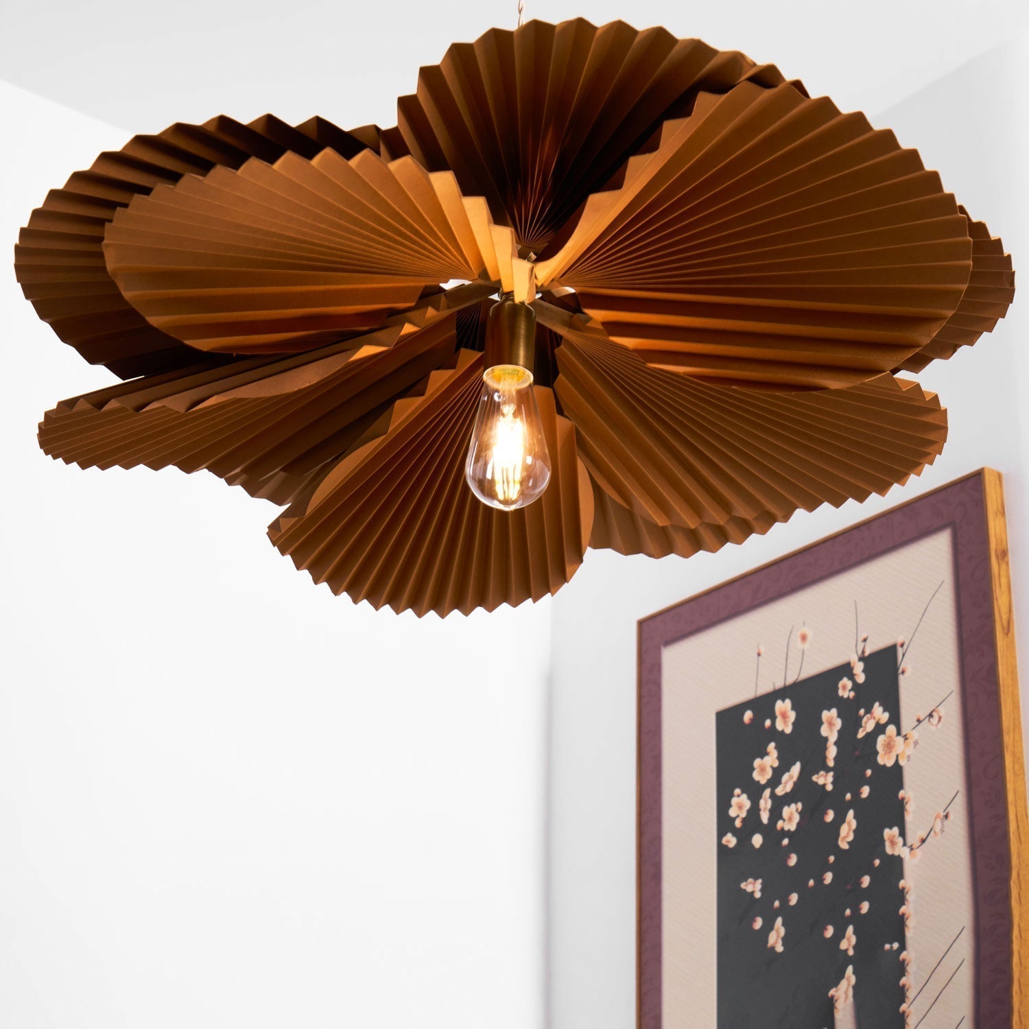 Pendant Light with Pleated Kraft Paper Petal Shade - Letslighting