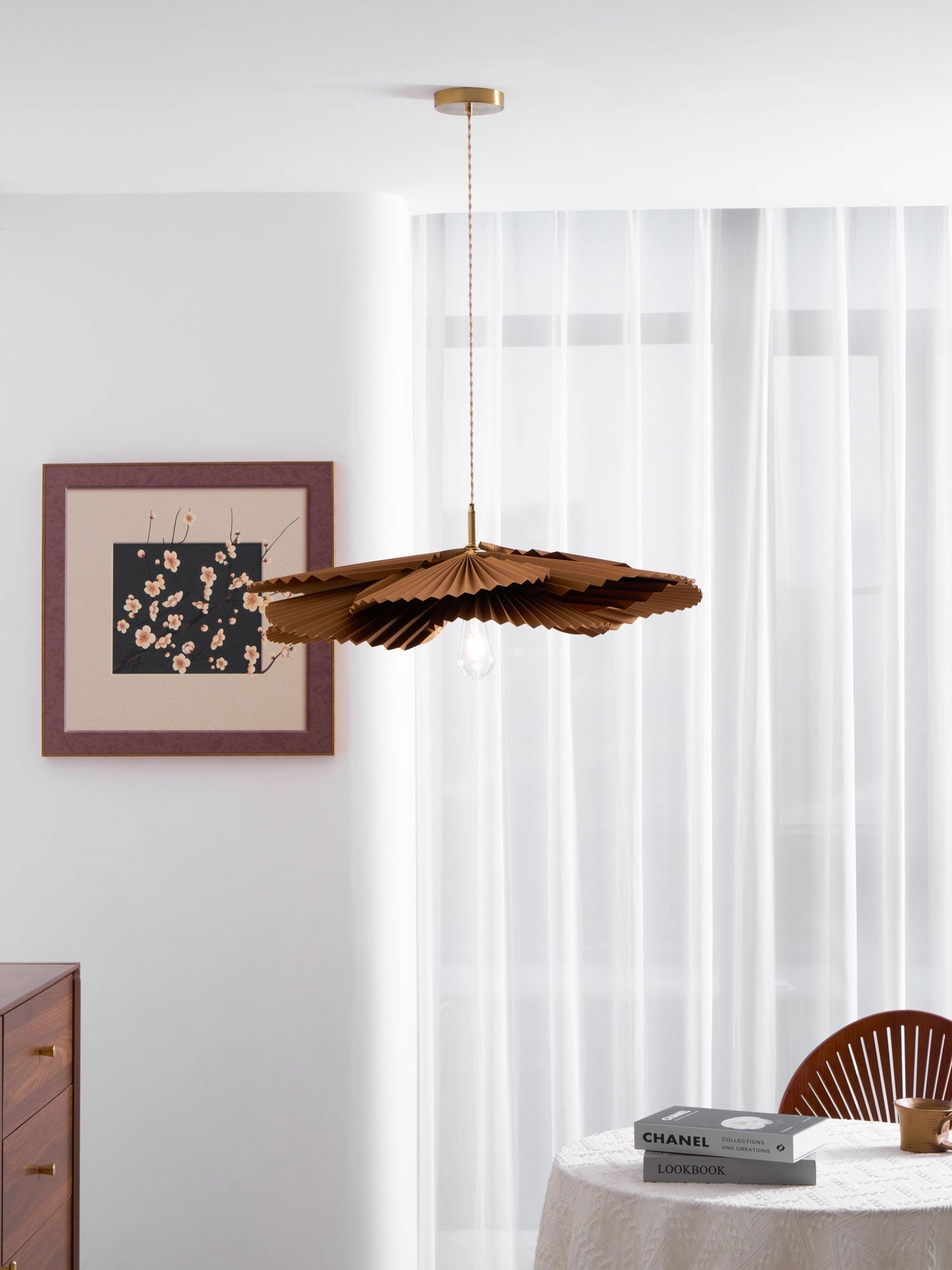 Pendant Light with Pleated Kraft Paper Petal Shade - Letslighting