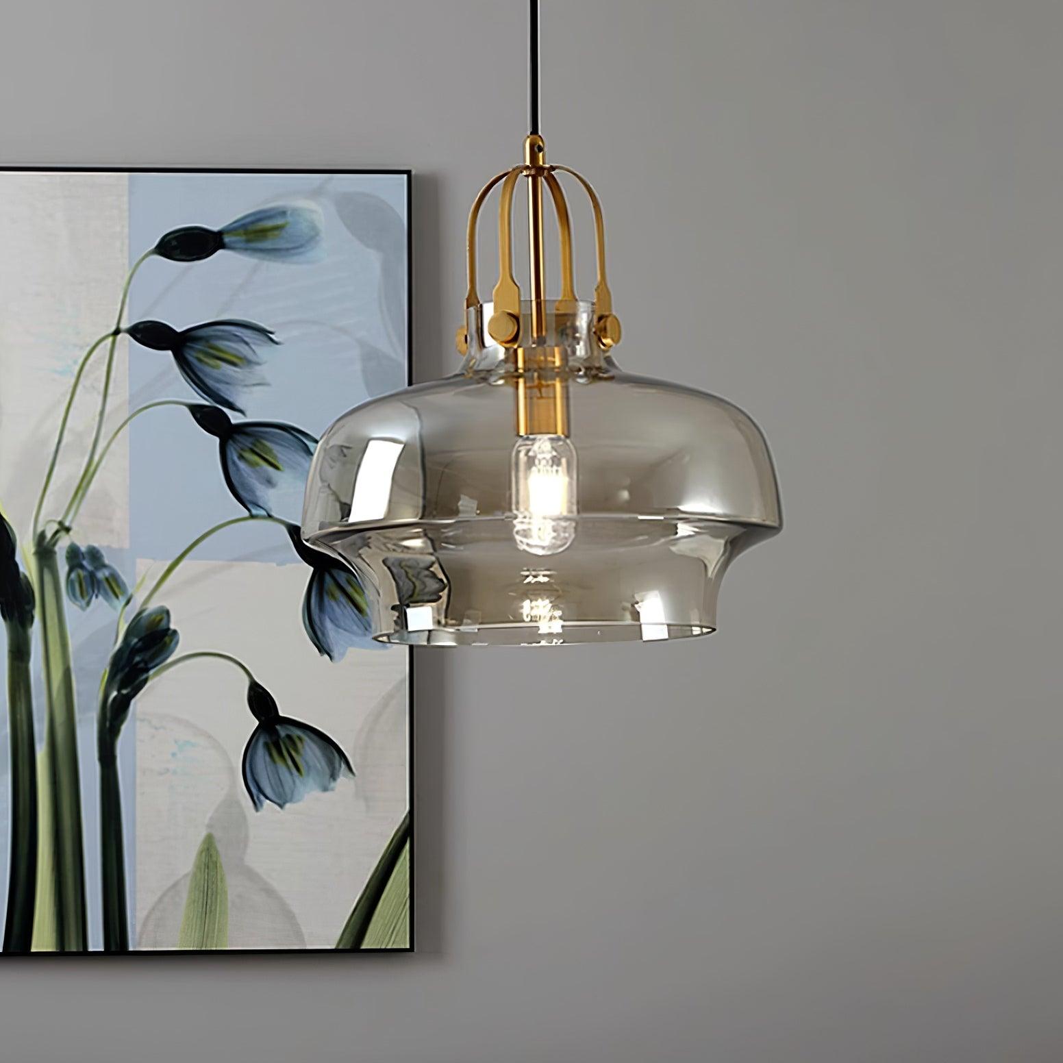 Aurelin Amber Glass Pendant Light with Brass Fittings - Letslighting