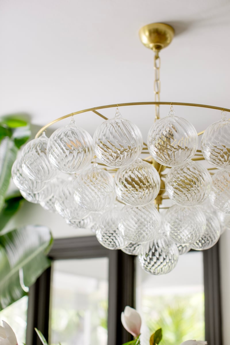 Aurora Chandelier Clear Glass Globe Aged Brass Elegant - Letslighting