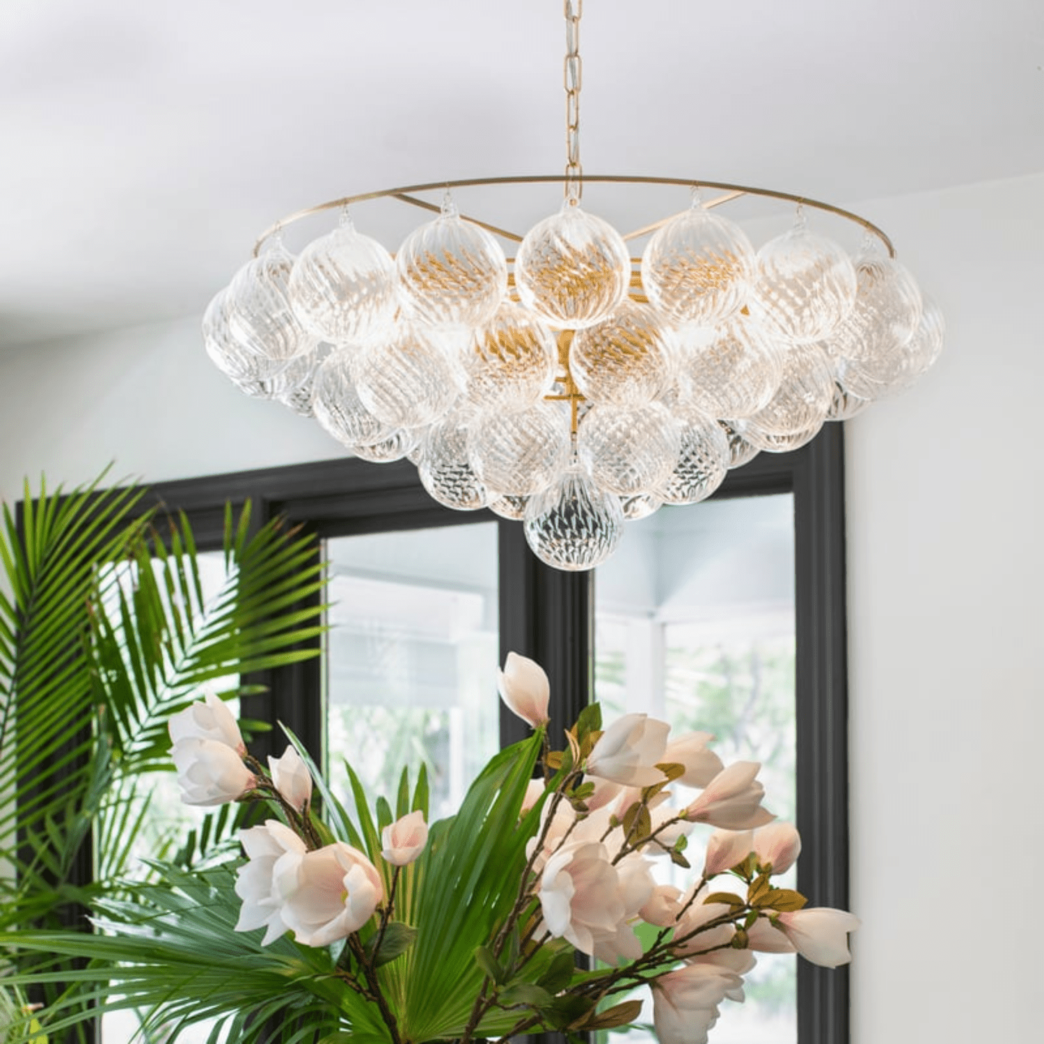 Aurora Chandelier Clear Glass Globe Aged Brass Elegant - Letslighting