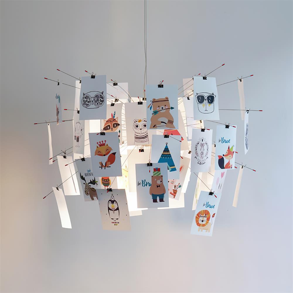 Chandelier Paper and Metal Colorful White Cards Whimsical Modern - Letslighting