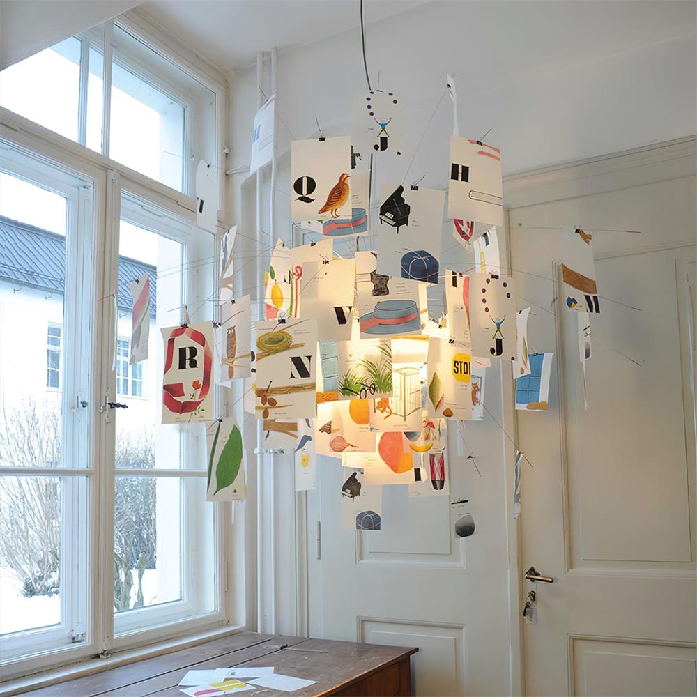 Chandelier Paper and Metal Colorful White Cards Whimsical Modern - Letslighting