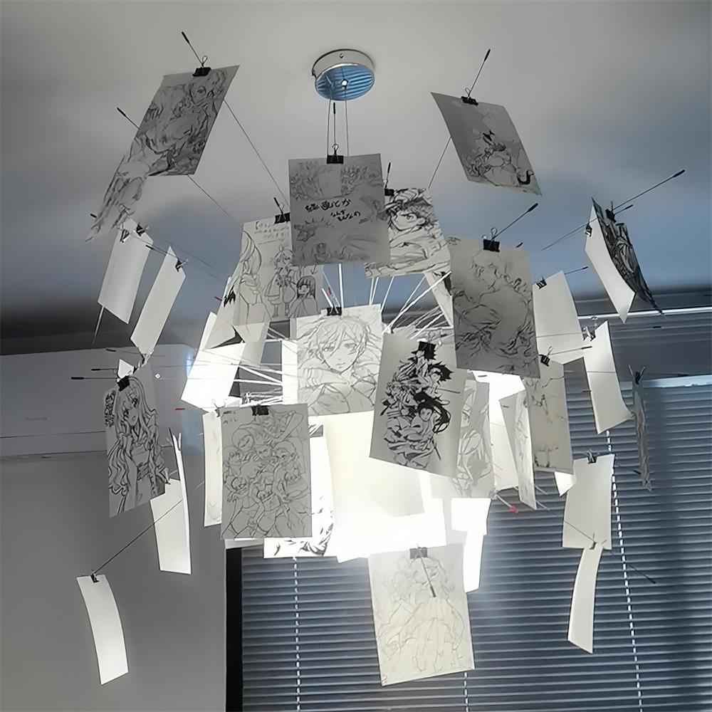 Chandelier Paper and Metal Colorful White Cards Whimsical Modern - Letslighting