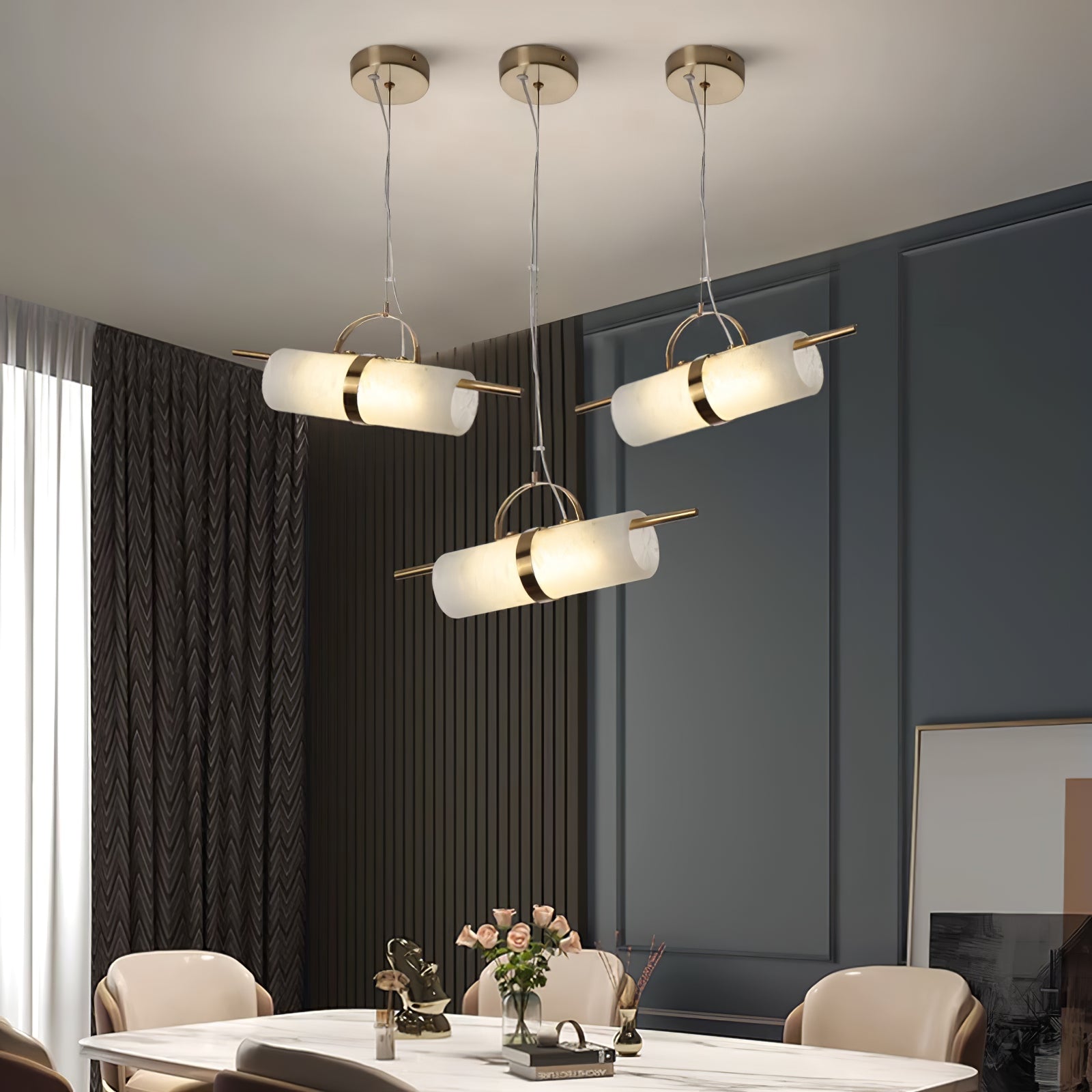 Atheor Modern Minimalist Cylindrical Metal Alabaster Pendant Light - Lamp Copper