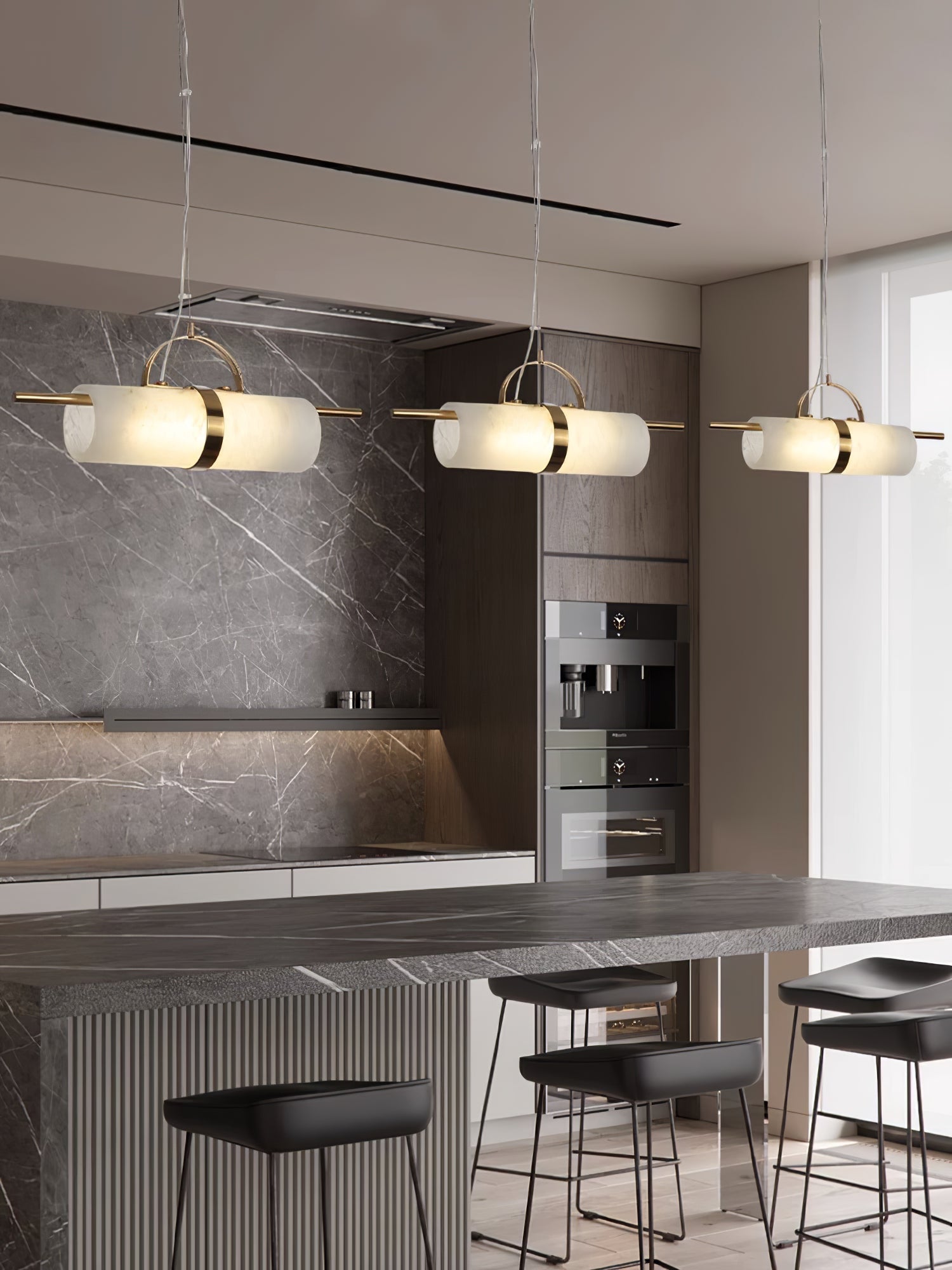 Atheor Modern Minimalist Cylindrical Metal Alabaster Pendant Light - Lamp Copper