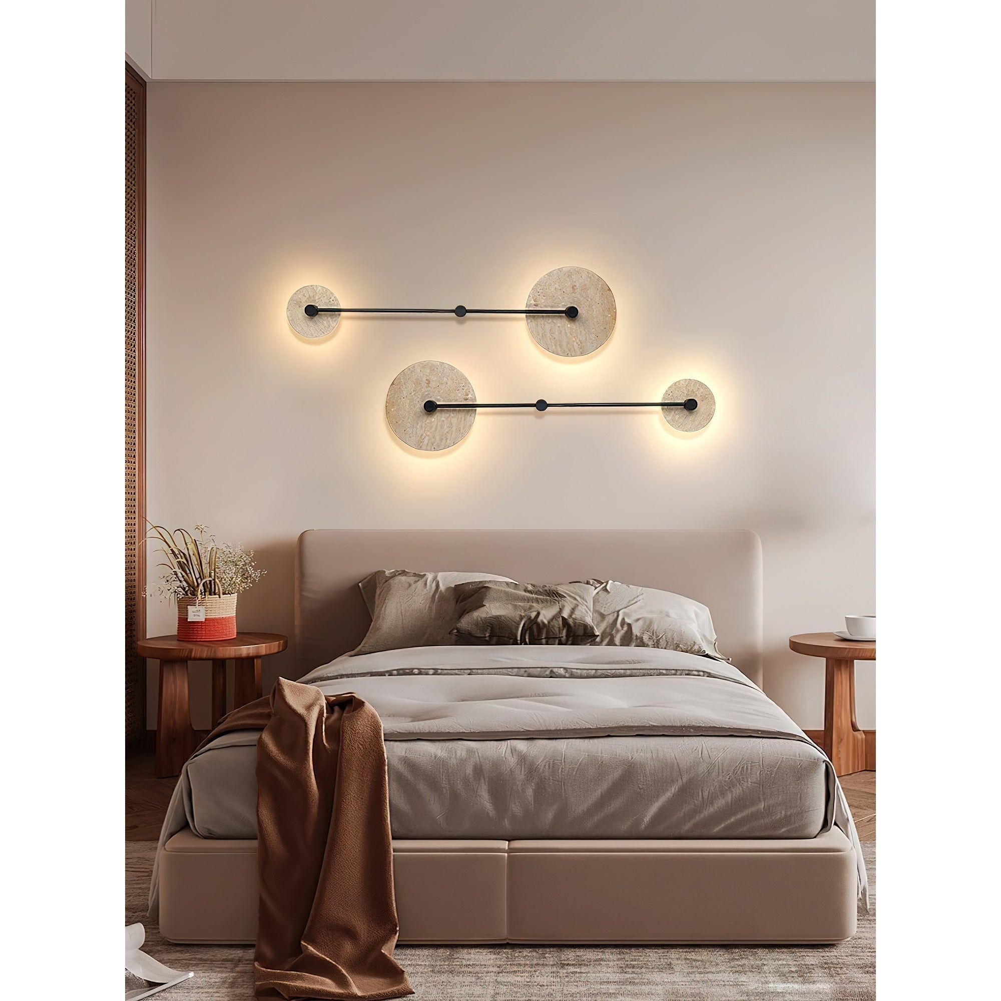 Ilvara Modern Minimalist Beige Travertine Wall Lamp - Lamp Copper