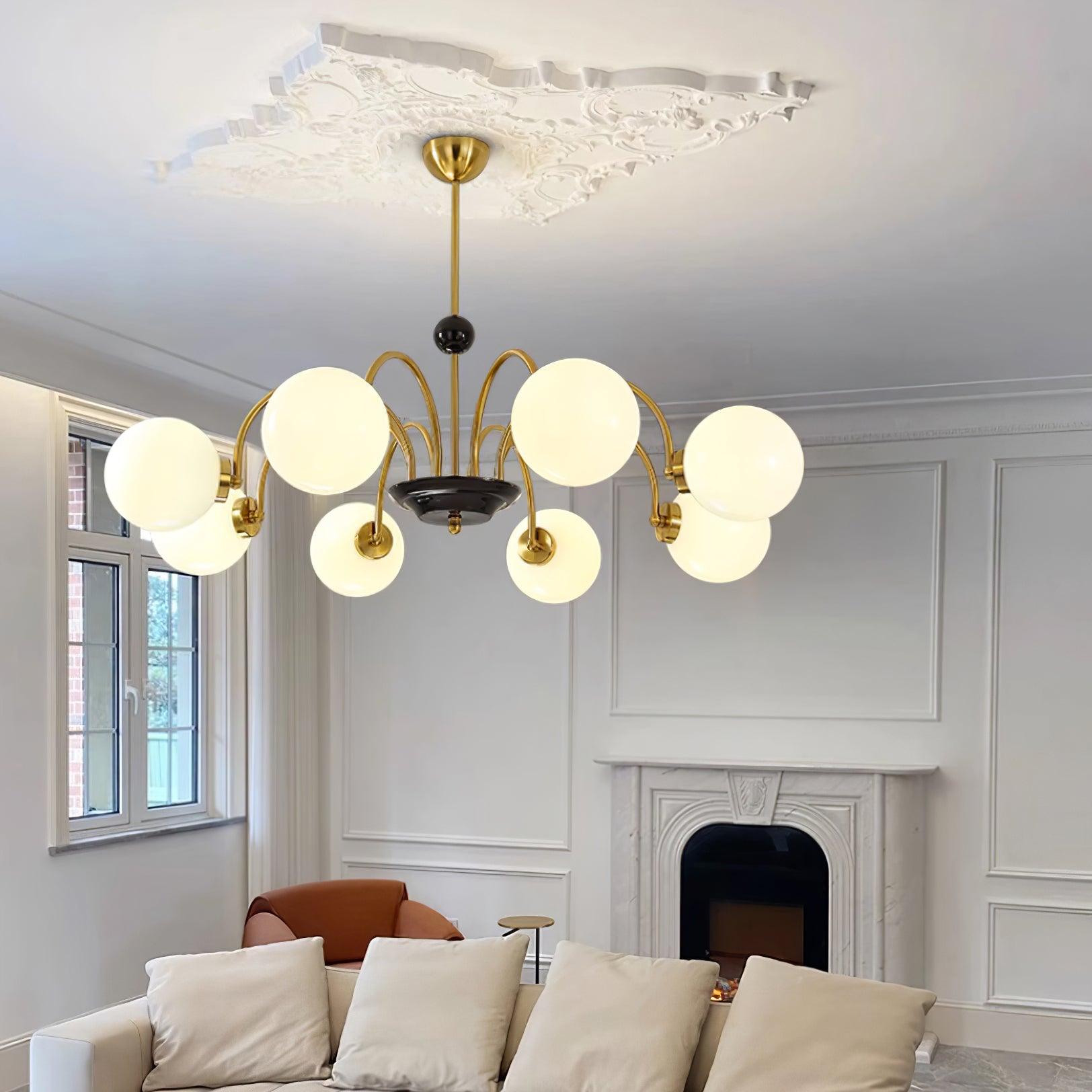 Chandelier Curved Arms Globe Shades Modern Retro Style Dining - Letslighting