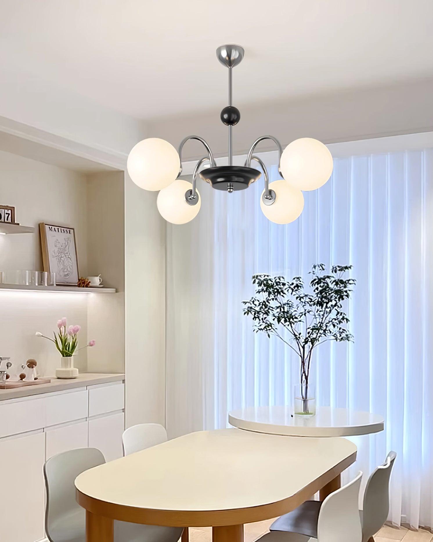 Chandelier Curved Arms Globe Shades Modern Retro Style Dining - Letslighting